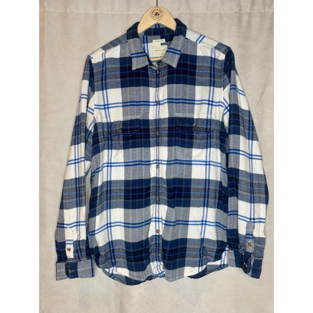 American Eagle Blue Plaid Flannel Shirt XL Soft Button Up Casual